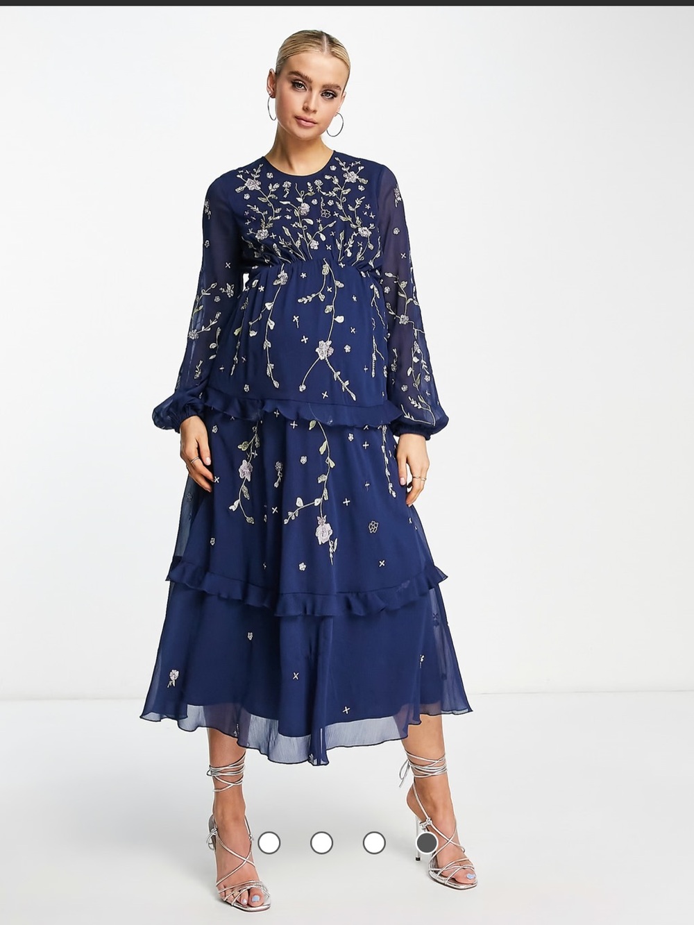 Navy Floral Embroidered Maternity Dress